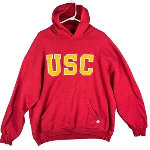 Vintage USC Trojans Russell Athletic Hoodie Mens XL Red Tackle Twill Sweatshirt